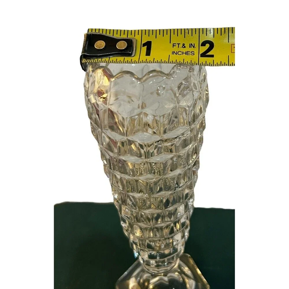 Vintage Fostoria American Cubist Bud Vase Cupped Clear Glass MCM UV Light React